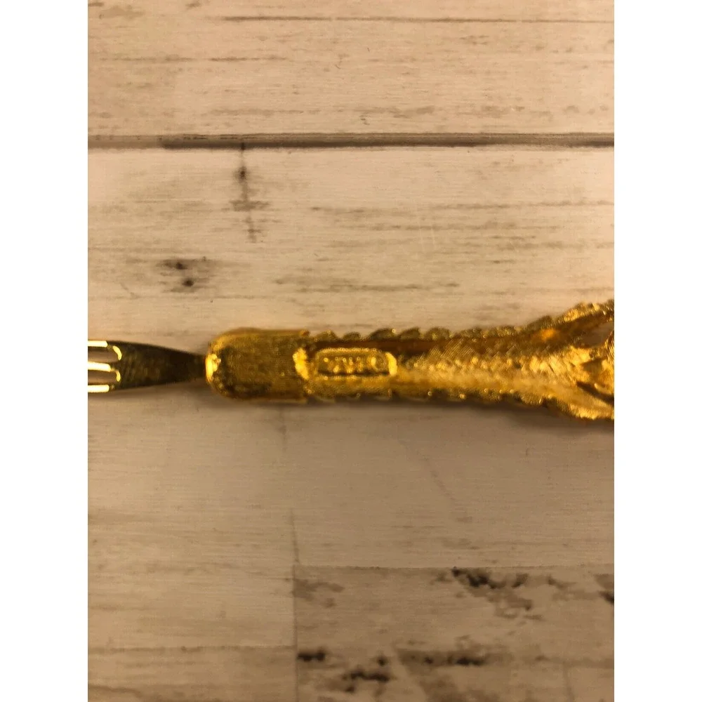 Janis Collection 24K Gold Plated Pineapple Appetizer Fork Set of 6 Vintage Boxed